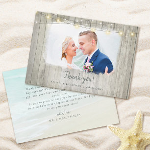 Carte De Remerciements Rustic Wood Beach Wedding Photo Thank You