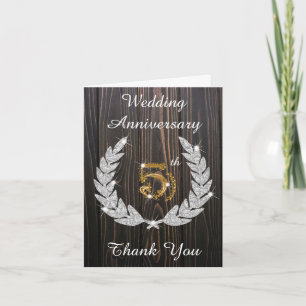 Carte De Remerciements Rustic Wood Diamond Laurel 5e anniversaire