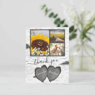Carte De Remerciements Rustic Wood Hearts Aspen 3 photo collage Mariage T