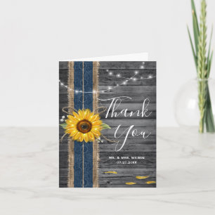Carte De Remerciements Rustic Wood Navy Blue Lace Photo Mariage de tourne