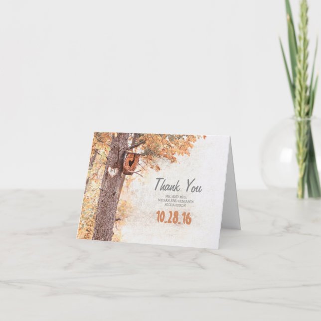 Carte De Remerciements Rustique arbre de campagne Mariage de automne de c (Devant)