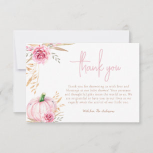 Carte De Remerciements Rustique automne boho Citrouille bébé Fille douche