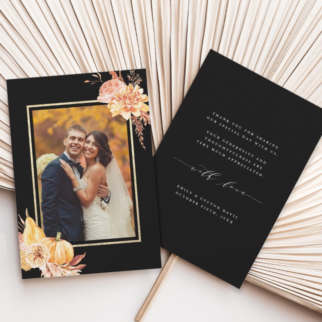 Carte De Remerciements Rustique Automne Floral Aquarelle Mariage Photo no (Front & Back)