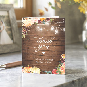 Carte De Remerciements Rustique Automne Floral Mason Jar Lumières Mariage