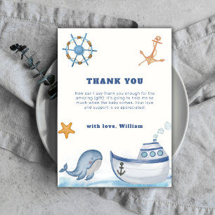 Carte De Remerciements Rustique Boho Ahoy Garçon Baleine Voilier Baby Sho