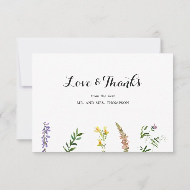 Carte De Remerciements Rustique Boho Floral Fleur sauvage Élégant mariage (Devant)