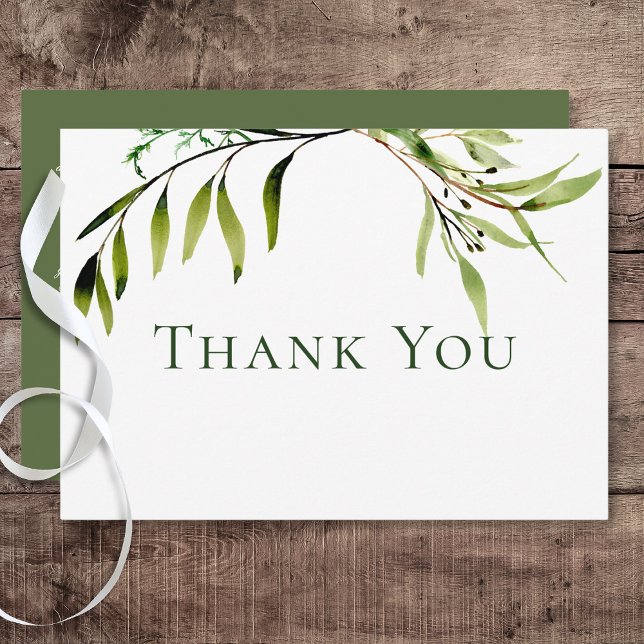 Carte De Remerciements Rustique Botanique Verdure Mariage Bough (Rustic Botanical Greenery Bough Wedding Thank You Card)
