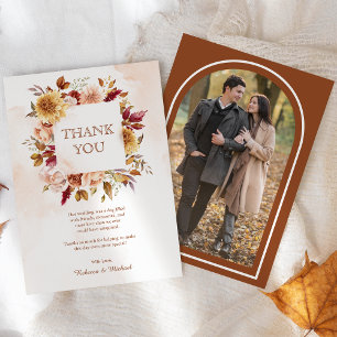Carte De Remerciements Rustique Bourgogne Terracotta Floral Mariage Photo