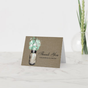 Carte De Remerciements Rustique Burlap Mason Jar rempli de Fleurs sauvage