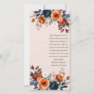 Carte De Remerciements Rustique Burnt Orange et Mariage bleu Signet