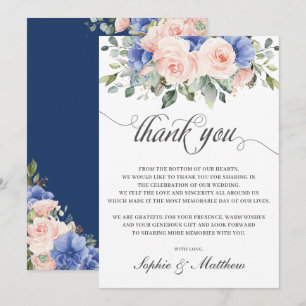 Carte De Remerciements Rustique Chic Blush Blue Floral Rose Mariage nupti