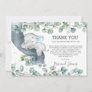 Carte De Remerciements Rustique Chic Green Elephant Baby shower Garçon