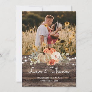 Carte De Remerciements Rustique Citrouille Mariage de automne Amour et Me