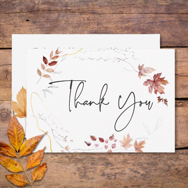 Carte De Remerciements Rustique Delicy Bourgogne Rouille Feuilles d'autom (Rustic Delicate Burgundy Rust Fall Leaves Wedding Thank You Card)