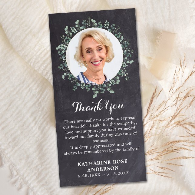 Carte De Remerciements Rustique Eucalyptus Green Memorial Photo Funéraill (Créateur téléchargé)
