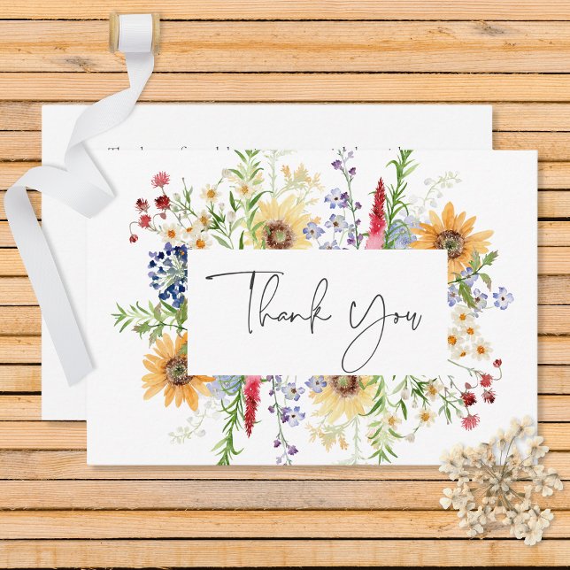 Carte De Remerciements Rustique Fleurs sauvages d'été et Mariage de tourn (Créateur téléchargé)