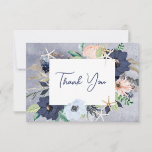 Carte De Remerciements Rustique Floral Beach Mariage nautique