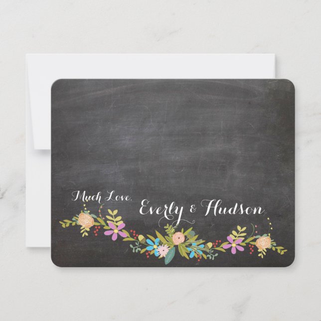 Carte De Remerciements Rustique Floral Garland Chalkboard Mariage (Devant)