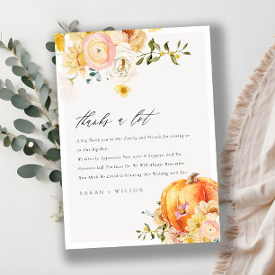 Carte De Remerciements Rustique Floral Orange Automne Citrouille Mariage 