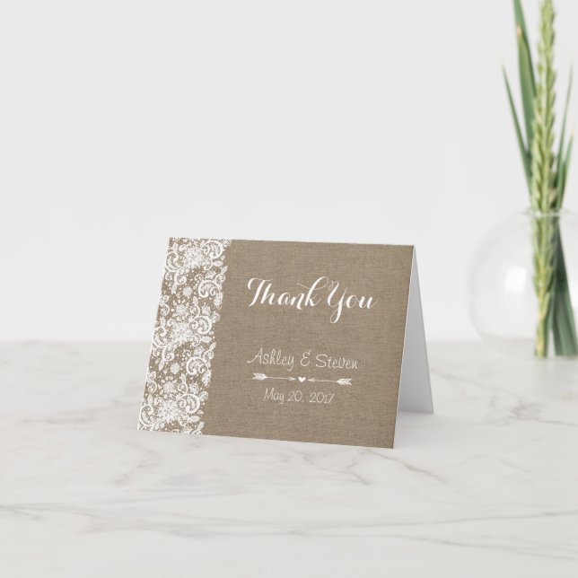 Carte de remerciements rustique - mariage - toile (Devant)