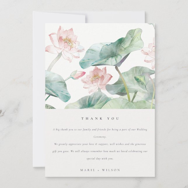 Carte De Remerciements Rustique moderne Pastel Blush Green Nénuphar Maria (Devant)