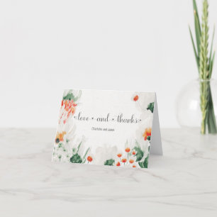 Carte De Remerciements Rustique Orange Vert Aquarelle Blanche Floral
