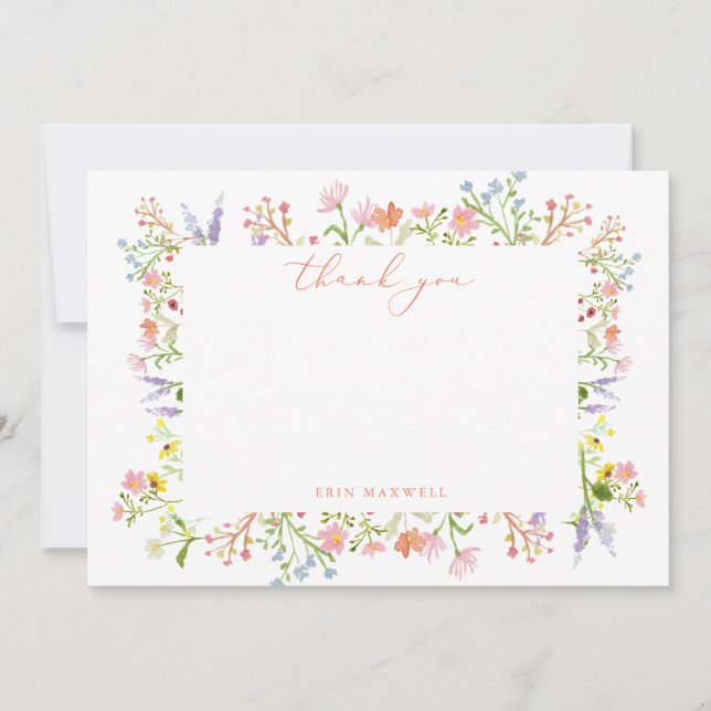 Carte De Remerciements Rustique Pastel Fleur sauvage Cadre Fête des marié (Devant)