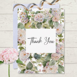 Carte De Remerciements Rustique Pastel Hydrangea Floral Monogramme Blanc