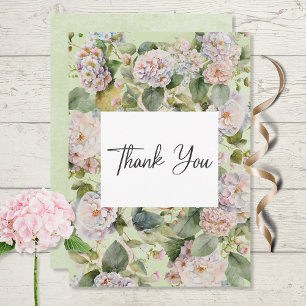 Carte De Remerciements Rustique Pastel Hydrangea Floral Monogramme Sage V