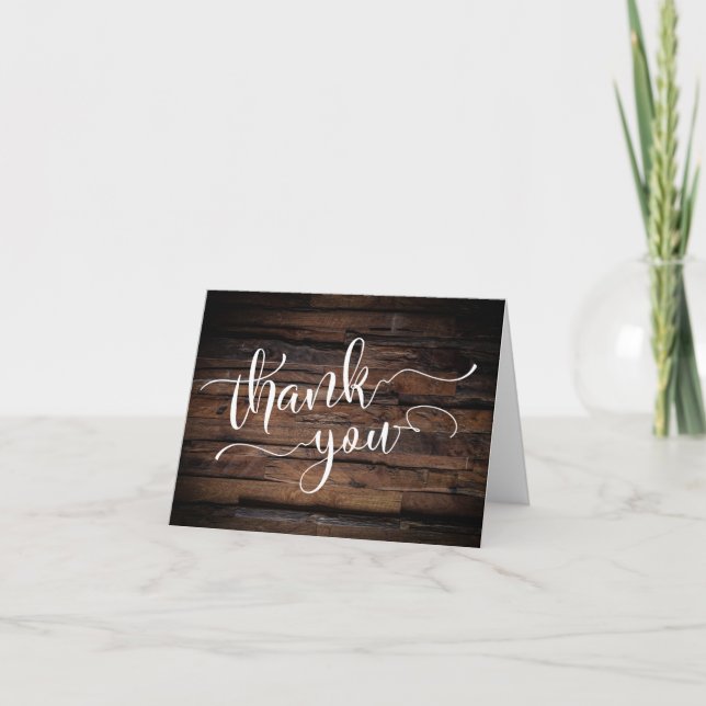 Carte De Remerciements Rustique Patiné Brown de typographie Mariage (Devant)