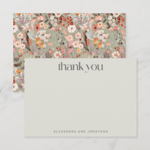 Carte De Remerciements Rustique Sage Taupe Floral Boho Custom Wedding