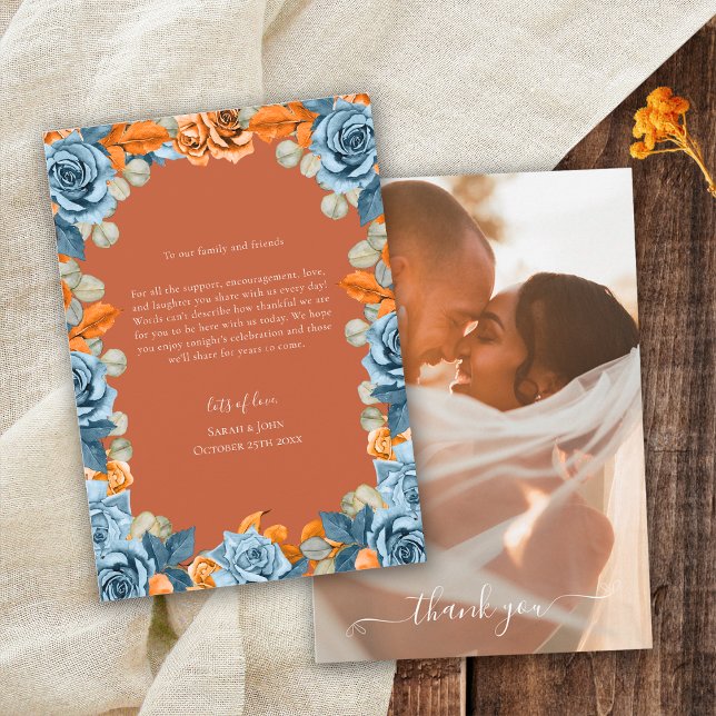 Carte De Remerciements Rustique Terracotta Marine Bleu Et Rouille Mariage (Créateur téléchargé)