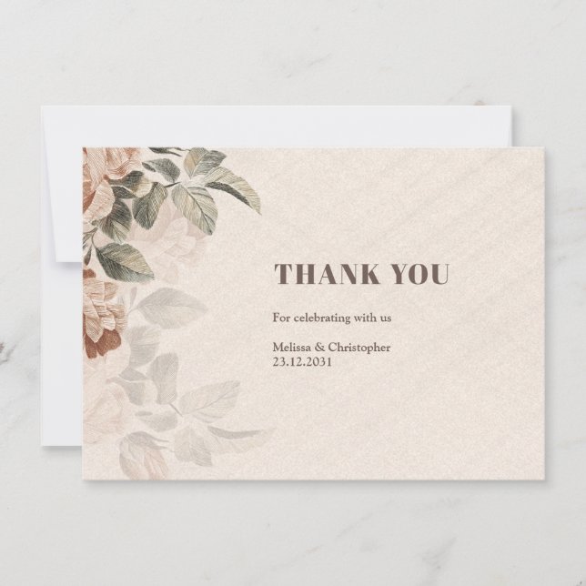 Carte De Remerciements Rustique terre cuite fleurie sauge Mariage (Devant)