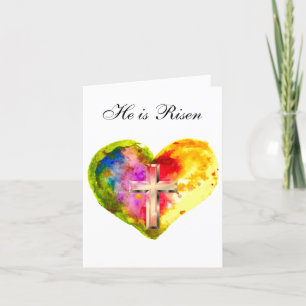 Carte De Remerciements Sa est Ressuscité Aquarelle Croix de Pâques Coeur