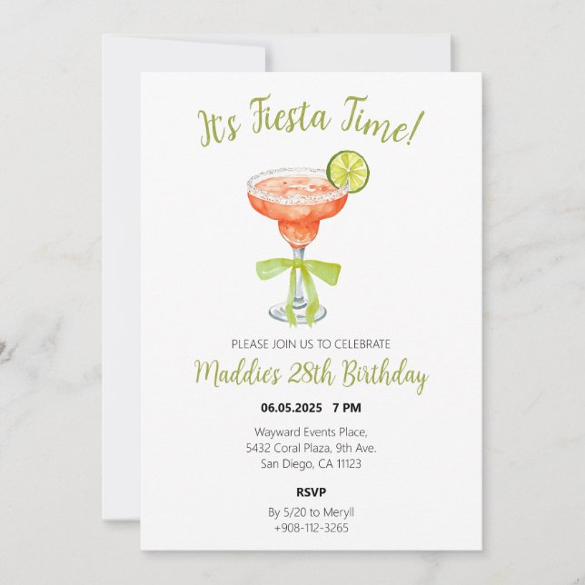 Carte De Remerciements Sa Fiesta Time Fraise Margarita Aquarelle (Devant)