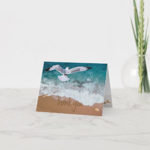 Carte De Remerciements Sable Ecriture Plage Scène Aqua + Sable
