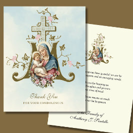 Carte De Remerciements Sacré-Coeur & Crucifix Funérailles florales