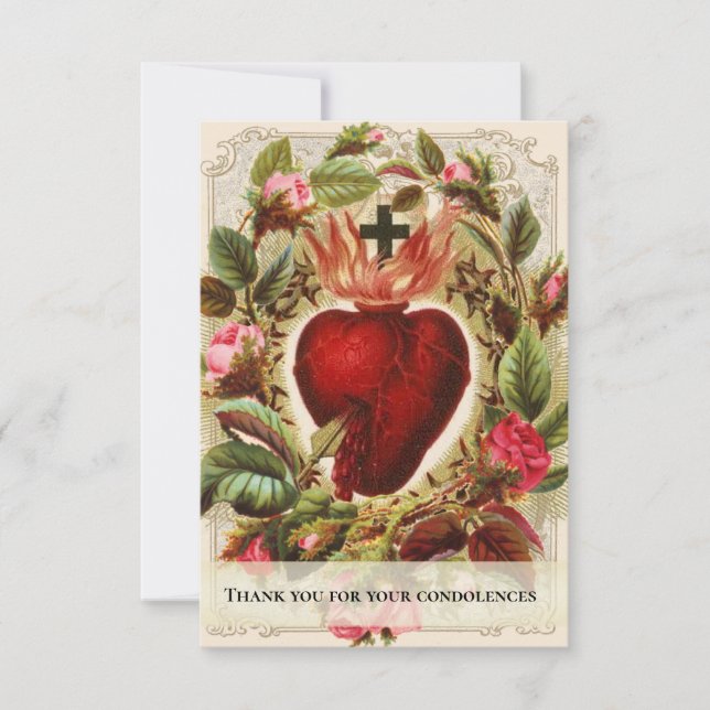 Carte De Remerciements Sacré Coeur Jésus Condolence funéraire catholique (Devant)