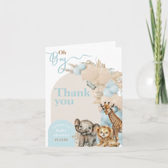 Carte De Remerciements Safari animal Boho Oh Boy Baby shower (Devant)