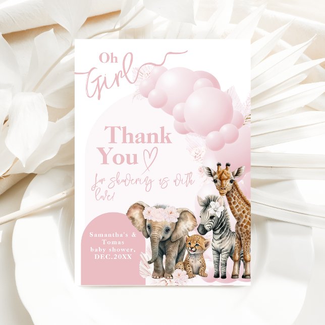Carte De Remerciements Safari animal Boho Oh Girl Baby shower (Créateur téléchargé)