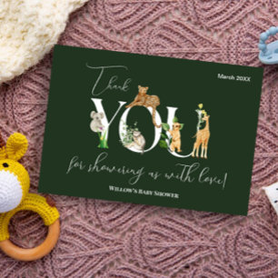 Carte De Remerciements Safari Animal Jungle Vert Baby shower garçon