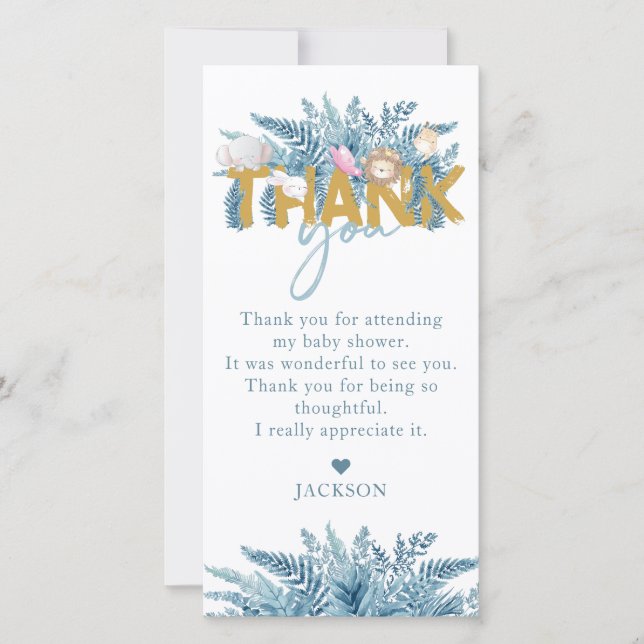 Carte De Remerciements Safari Animaux Baby shower I Anniversaire (Devant)