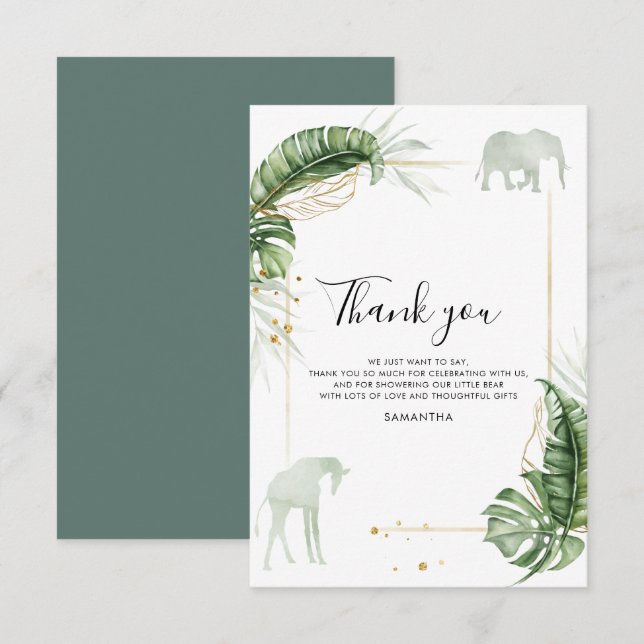 Carte De Remerciements Safari Animaux Jungle Baby shower (Devant / Derrière)