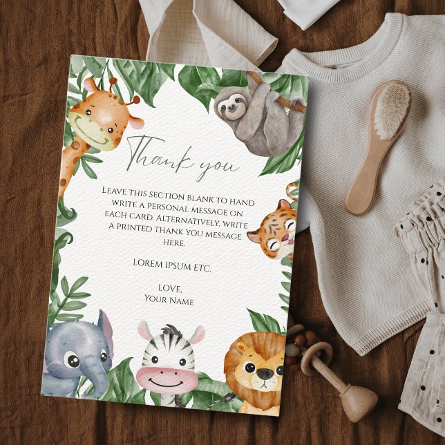 Carte De Remerciements Safari Animaux Sauvages Baby Shower (Créateur téléchargé)