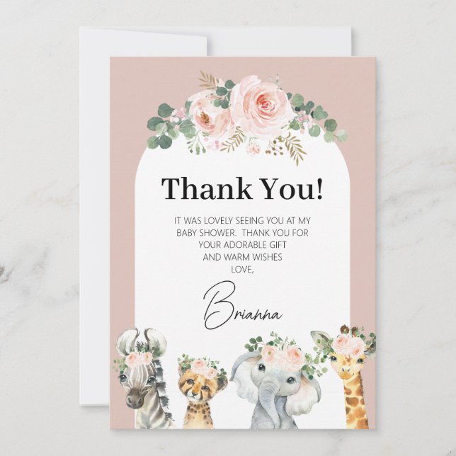 Carte de remerciements Safari Arc Floral Rose (Devant)