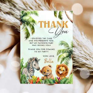 Carte De Remerciements Safari de la Jungle tropicale Animaux Anniversaire