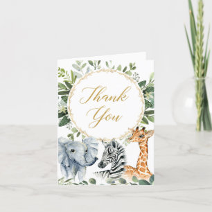 Carte De Remerciements Safari genre neutre animaux de la jungle verdure