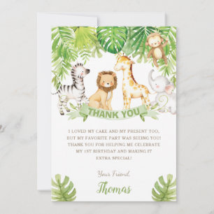 Carte De Remerciements Safari Jungle Animaux Forêt Verte Anniversaire Béb