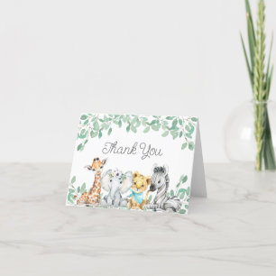 Carte De Remerciements Safari Neutre Genre Animaux Baby shower de verdure