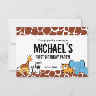 Carte De Remerciements Safari personnalisé fête d'anniversaire